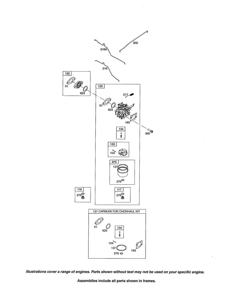 Carburetor Diagram and Parts List for 121S00 0005-2415 Briggs and Stratton Engine
